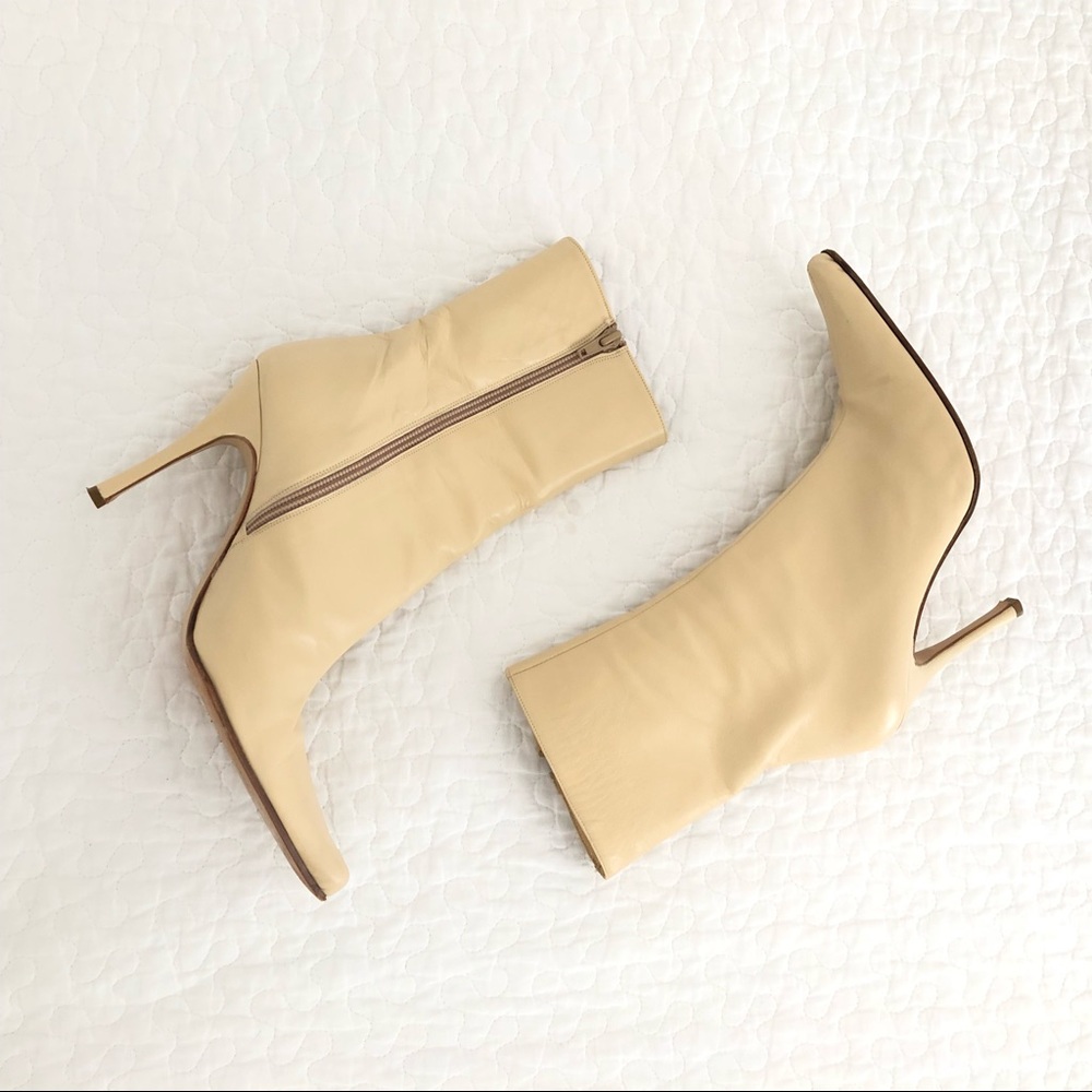 Brown’s- Cream Leather Pointed Toe High Heel Boots